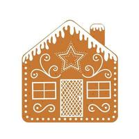 Iced gingerbread house with chimney. Traditional Christmas cookie vector