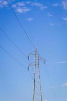 electrical post by the road with power line cables, photo