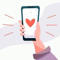 smartphone with heart emoji  receives a message on the screen vector