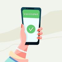 Certificate of vaccination on mobile phone screen with qr-code vector