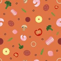 Pizza pattern. Vegetable and meat ingredients for cooking pizza vector