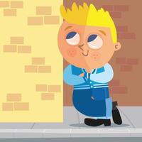 Boy leaning against a wall in the street vector