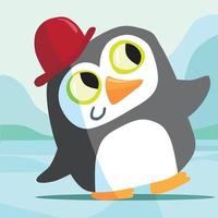 Penguin in red bowler hat on the ice vector