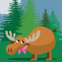 Moose in spotted neckerchief in front of pine trees vector