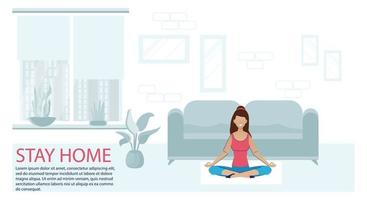 Sport Exercise at Home. Fitness Online Workout Yoga Exercise Woman vector