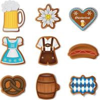 Conjunto de galletas de jengibre oktoberfest aisladas vector