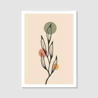 Botanical wall art design with abstract shape elegant vector