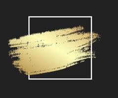 Gold brush stroke in the frame. Gold shiny grunge texture background vector