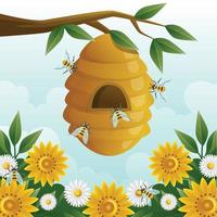 Honey Bee At Tree vector