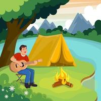 Man Camping in the River Side vector