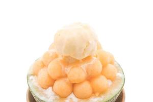 Ice melon Bingsu, famous Korean ice-cream on white background photo