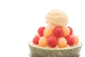 Ice melon Bingsu, famous Korean ice-cream on white background photo