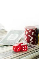 Red Dices Money Chips and Gambling Cards photo