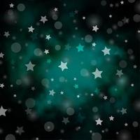 Dark Blue, Green vector backdrop with circles, stars.