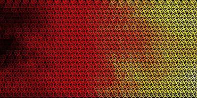 Dark Red, Yellow vector background with occult symbols.