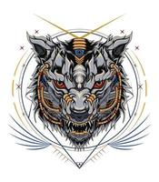 Wolves robotic design with ornament frame vector