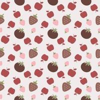 red seamless pattern with apples, strawberries, and tomatoes. vector