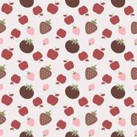 red seamless pattern with apples, strawberries, and tomatoes. vector