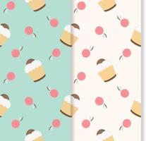 seamless pattern with cupcakes and red cherries vector