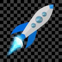 Blue rocket with fire eps vector flat design space illustration