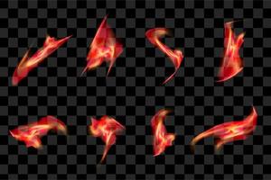 Set of red fire flame burn effect isolated element eps vector