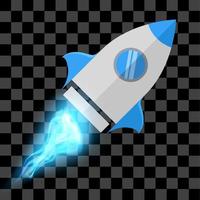 Blue rocket with fire eps vector flat design space illustration