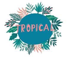 Tropical template with palm leaves round frame. vector