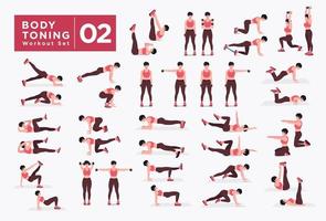 Women Body toning Workout Set. Women doing fitness and yoga exercises. vector