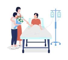 Family members visiting man in hospital flat color vector characters