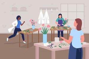 Floral workshop for doctors wellbeing flat color vector illustration