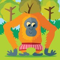 Orangutan in striped boxer shorts in the forest vector