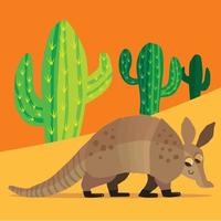 An armadillo strolling in his boots among the cacti vector