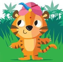 Tiger wearing a turban in the jungle vector