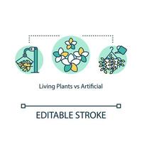 plantas vivas vs icono de concepto artificial vector