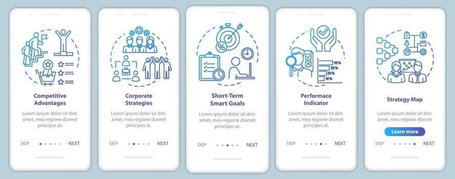 Competitiveness onboarding mobile app page screen with concepts vector