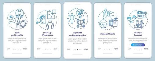 Building up strength onboarding mobile app page screen with concepts vector