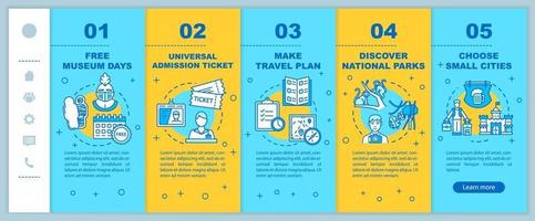 Money saving tips for travelers onboarding vector template