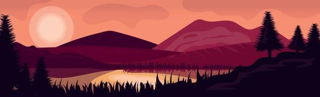 Panoramic mountain evening landscape on the background vector