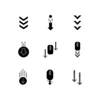 Scrolling down arrows black glyph icons set on white space vector