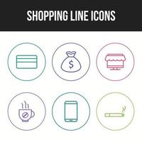 conjunto de iconos de seis iconos de línea de compras única vector