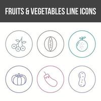 conjunto único de iconos vectoriales de frutas y verduras vector