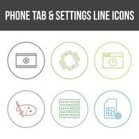 Unique Phone Tab and Settings Vector Icon Set