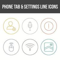 Unique Phone Tab and Settings Vector Icon Set