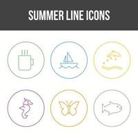 conjunto de iconos de vector de línea de verano único