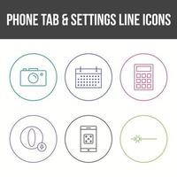 Unique Phone Tab and Settings Vector Icon Set