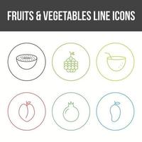 conjunto único de iconos vectoriales de frutas y verduras vector