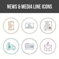 conjunto de iconos de vector de noticias y medios únicos