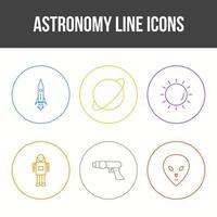 conjunto de iconos de vector de línea de astronomía única