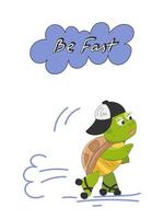 Be fast. A cute turtle in a cap is rollerblading. vector