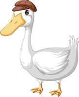 Un pato con sombrero en estilo de dibujos animados aislado sobre fondo blanco. vector